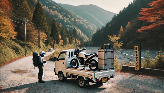 軽トラにバイクをラダーなしでの固定と安全対策